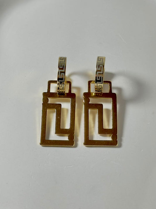 Bloslily Greek key rectangular hoop earrings in gold-tone jewelry with geometric Greek key pattern and rectangular hoop design