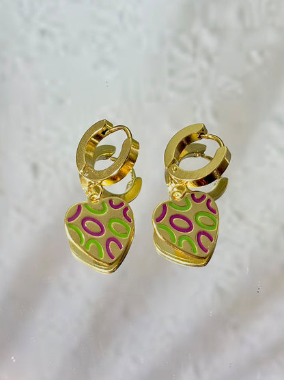 Bloslily heart pattern drop hoop earrings with delicate jewelry design, featuring a stylish and elegant accessory for women.