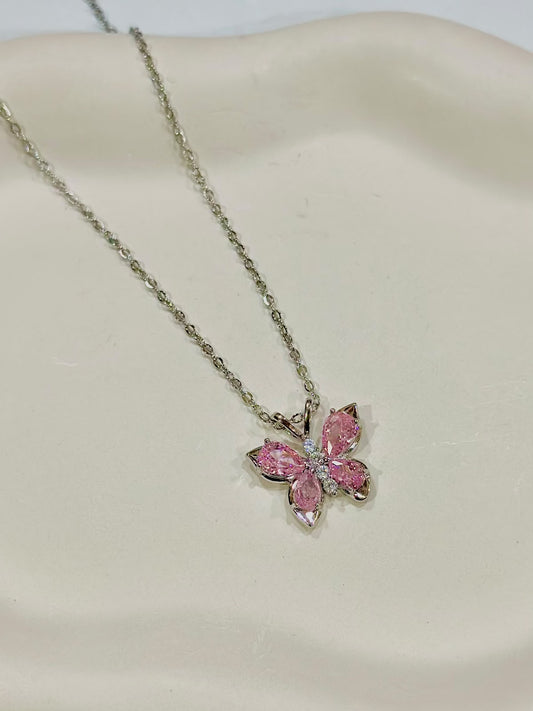 Elegant crystal butterfly necklace from Bloslily, featuring a sparkling butterfly pendant on a delicate chain.