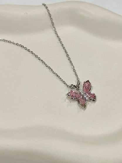 Elegant crystal butterfly necklace by Bloslily featuring a sparkling butterfly pendant on a delicate chain.