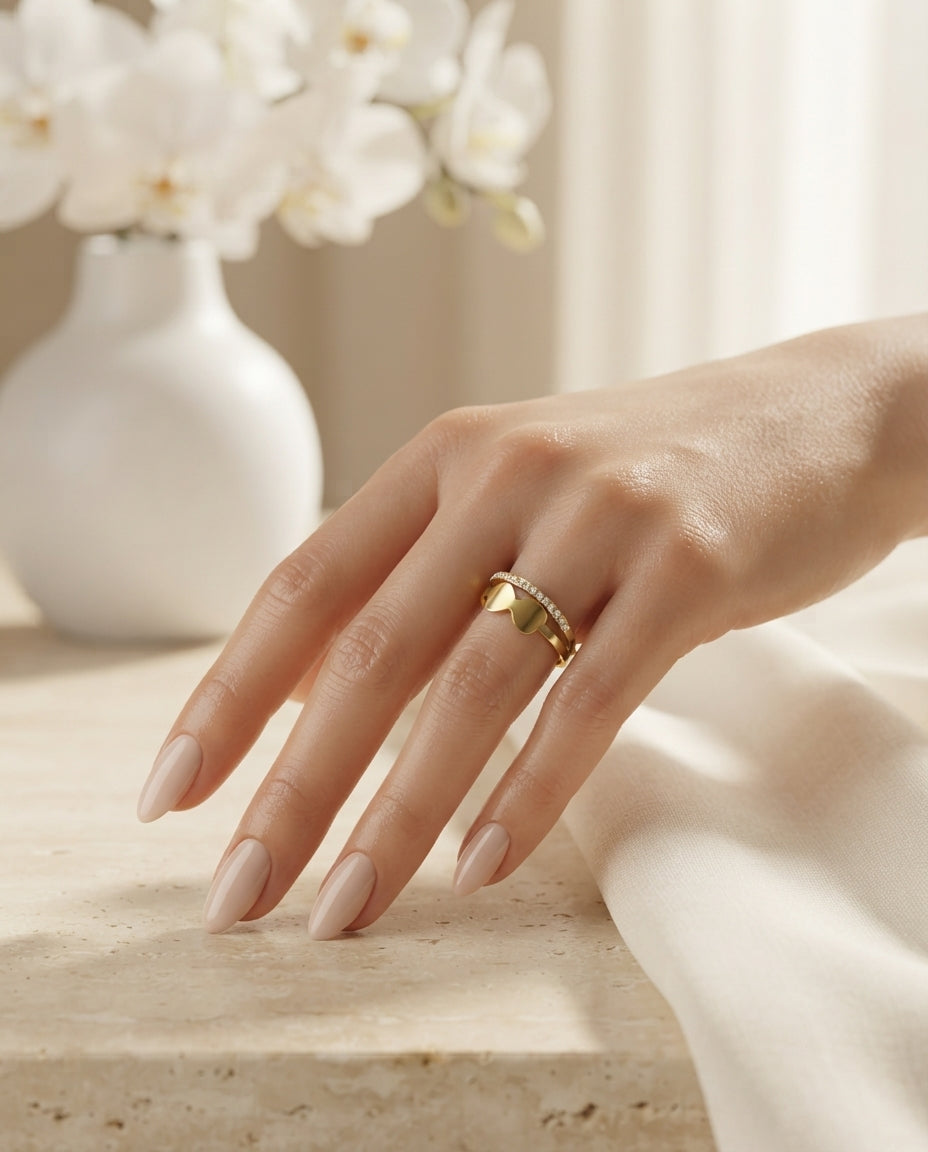Bloslily double layer bow crystal ring with butterfly design featuring sparkling crystals and silver-tone band.