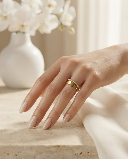 Bloslily double layer bow crystal ring with butterfly design featuring sparkling crystals and silver-tone band.
