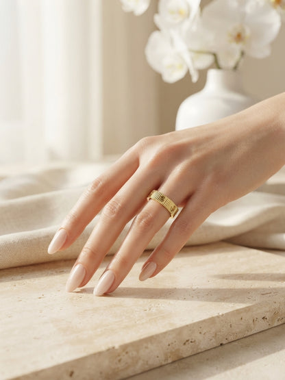 Bloslily Cartier Style Screw Ring jewelry with sleek silver band and screw motif design on a white background.