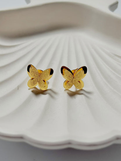 Textured frosted butterfly stud earrings from Bloslily, showcasing delicate butterfly design and matte finish in jewelry image.
