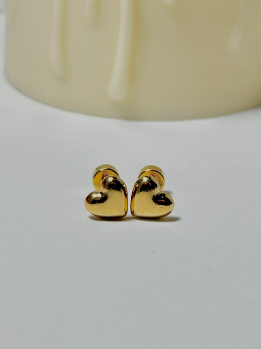 Bloslily Puffy Heart Screw-Back Stud Earrings featuring gold-tone hearts with a glossy finish and secure screw-back posts.