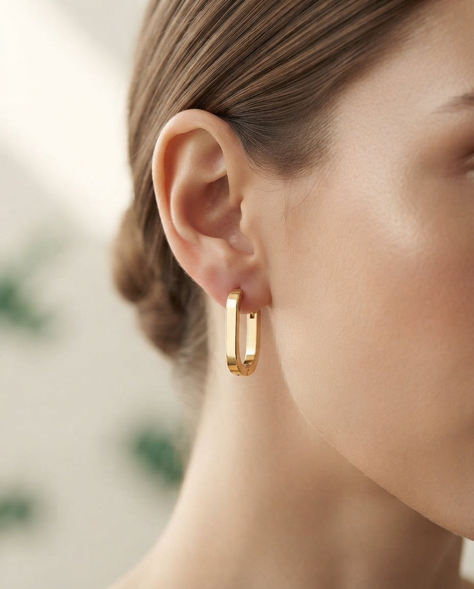 Bloslily U-Shape Geometric Earrings featuring oval-shaped design in silver jewelry style.