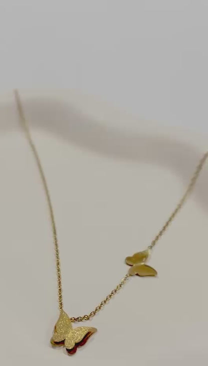 Dual Butterfly Frosted Pendant Necklace