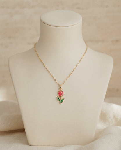 Elegant tulip-shaped jewelry necklace by Bloslily featuring a delicate floral pendant on a silver chain.